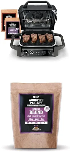 Ninja OG751 Woodfire Pro - Parrilla para exteriores con termómetro integrado, parrilla principal 7 en 1, ahumador de barbacoa y freidora de aire al