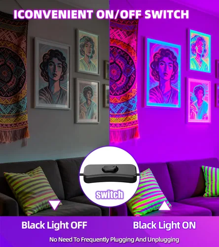 Miniatura 5 de Luz negra de 120 W, luz negra IP66 con enchufe+interruptor+cable de 6 pies, luz negra impermeable con 100 LED, luz negra para fiesta brillante