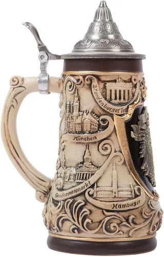 Miniatura 5 de Taza de jarra de cerveza alemana Oktoberfest bávara vikinga con tapa Petwer para hombres, padre amante de la cerveza, 0.9 litros