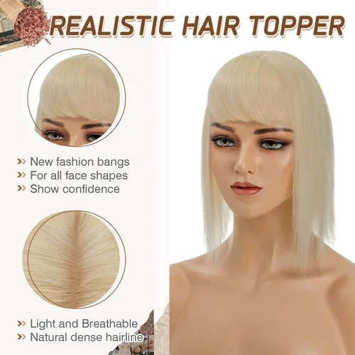Miniatura 59 de Rich Choices Pelucas con topper de cabello para mujeres, cabello humano real 100% Remy, sin flequillo, para mujeres con adelgazamiento en la parte