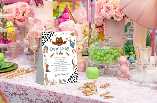 Miniatura 4 de Letrero de juego de vaquero para baby shower (1 letrero + 50 mini pinzas para la ropa) para decoraciones y recuerdos de fiesta de revelación