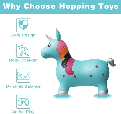 HotMax Juguetes de caballo inflable de unicornio para niñas de 2 años, animales que rebotan, juguetes de salto de goma para bebé niña o niño, regalo