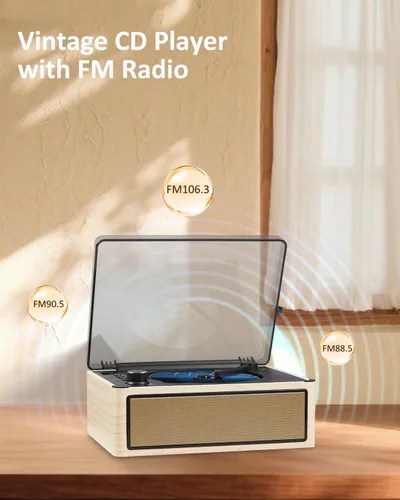Miniatura 6 de Gelielim Reproductor de CD retro, reproductor de CD de escritorio con entrada y salida Bluetooth, batería recargable, altavoces de alta fidelidad