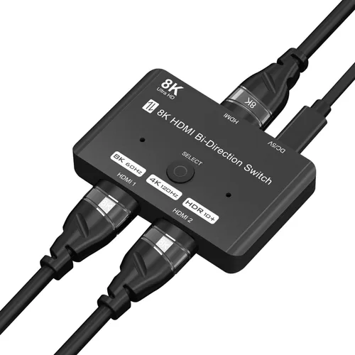 Conmutador HDMI 2.1 Bidireccional Ultra HD 8K Interruptor HDMI 2 en 1 Salida/ 1 en 2 Salida Conmutador HDMI Compatible con 8K@60Hz/ 4K@120Hz 48Gbps