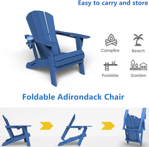 Miniatura 8 de GLANC Juego de 2 Sillas Plegables Adirondack, Sillas de Patio al Aire Libre para Fogata de HDPE para Todo Clima, Silla de Jardín para Piscina, Patio