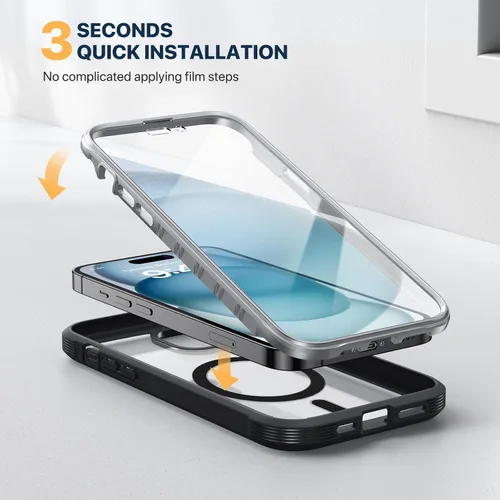 Miniatura 7 de Diaclara - Funda magnética diseñada para iPhone 15, compatible con MagSafe, protector de pantalla integrado sensible al tacto, antiarañazos