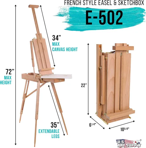 Miniatura 2 de U.S. Art Supply Coronado - Caballete pequeño de madera estilo francés para campo y estudio, caballete de arte para adultos, cajón, paleta, soporte