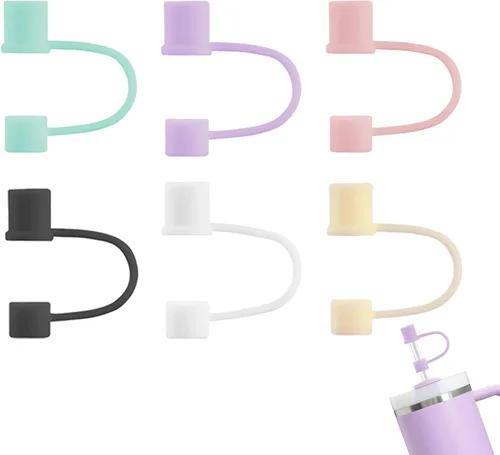 Miniatura 10 de Paquete de 6 Cubrepajitas, Adecuadas para Todas las Tazas con un Diámetro de Pajita de 0.31in/8mm, Tapas de Silicona a Prueba de Polvo