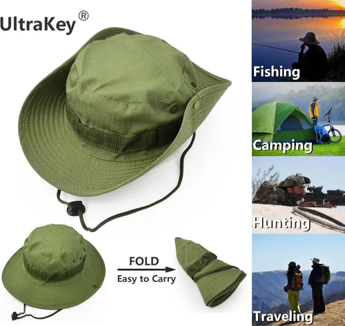 Miniatura 2 de Sombrero de protección solar de ala ancha para exteriores, clásico estilo militar de combate de EE. UU., gorra de sol para pesca, caza, campamento