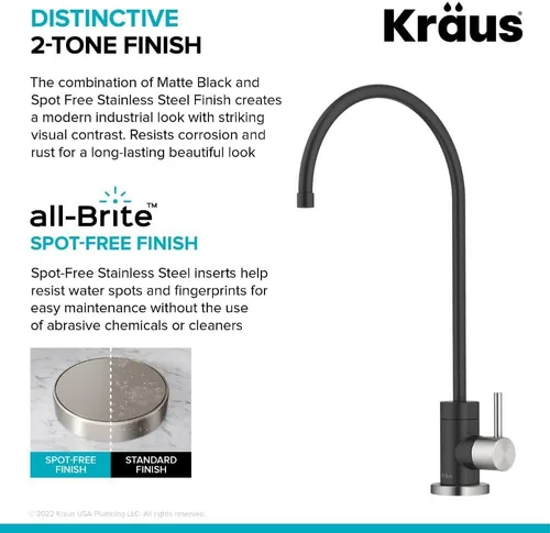 Miniatura 4 de KRAUS® Purita™ Grifo de filtro de agua potable de una sola manija para ósmosis inversa o sistema de filtración de agua en acero inoxidable sin Acero