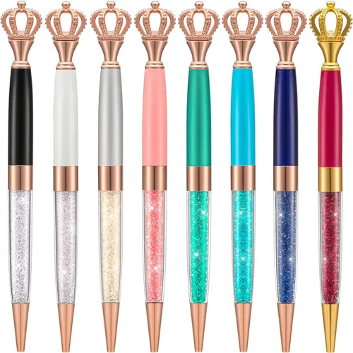 Wikult Juego de bolígrafos de corona de cristal de 8 colores surtidos, bolígrafo personalizado para mujeres, niños, niñas, niños, suministros de