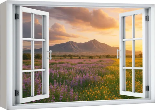 Miniatura 35 de wall26 - Cuadro en lienzo para pared, vista de ventana, río neón turquesa, rápido, bosque, lago, arroyo, naturaleza salvaje, fotografía, realismo