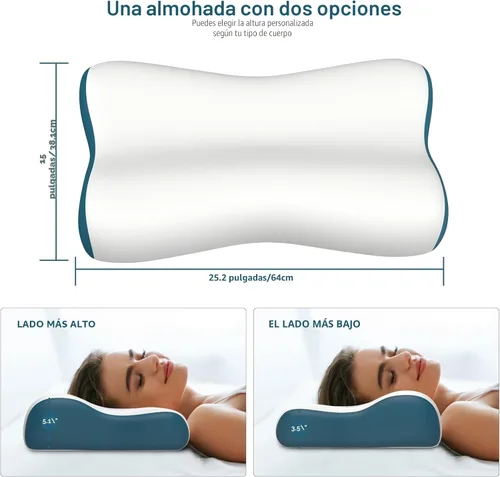 Miniatura 5 de Almohada cervical para el alivio del dolor, almohadas de espuma viscoelástica con contorno para dormir, almohada ergonómica ortopédica de Blanco