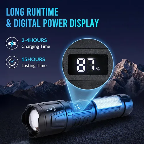 Miniatura 6 de Linterna recargable de alto lúmenes, 2 paquetes, 1,500,000 L, linternas LED con zoom de alta potencia, luz táctica súper brillante con 6 modos, luz