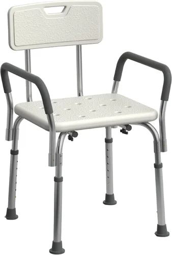 Medline - Silla de ducha con asiento y reposabrazos acolchados y respaldo, taburete de ducha resistente para bañera, asiento de ducha antideslizante