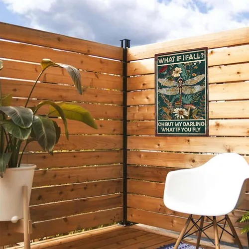 Miniatura 6 de Señal de metal divertida libélula ¿Qué pasa si me caigo, oh, pero mi querida, qué pasa si vuelas? Señal vintage de estaño retro hippie para Signo