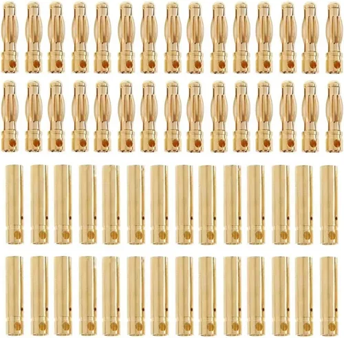 Miniatura 10 de 20 pares de conectores de plátano bala de 0.079 in chapados en oro macho y hembra de 0.079 in para DIY RC batería ESC motor