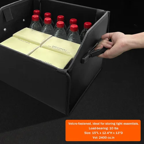 Miniatura 4 de Organizador de maletero, organizadores y almacenamiento de automóviles, caja de almacenamiento de cuero negro con tapa, tablero de fibra, plegable