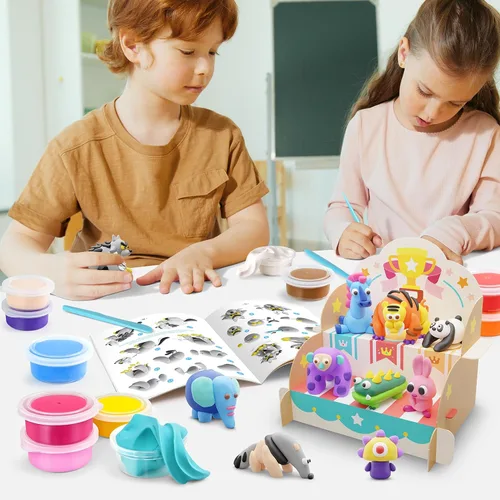 Miniatura 4 de Drama Planet Kit de arcilla seca al aire para niños, viene con guía de instrucciones con 4 escenas y 26 tutoriales de proyectos, 18 latas de arcilla