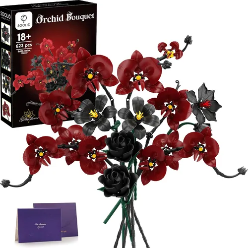 Juego de construcción de ramo de rosas de orquídeas para adultos, regalos para mamá, esposa, mujer, pareja, novia, adolescente, colección botánica