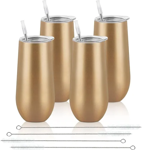 Miniatura 20 de Lifecapido Vasos de copa de champán sin tallo de 12 onzas, paquete de 12 vasos aislados de acero inoxidable para bodas, cumpleaños, Navidad (blanco)