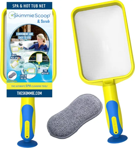 The Skimmie Scoop - Espumador de mano patentado con red de malla fina para spa, bañera de hidromasaje, inmersión fría y limpieza de piscinas Amarillo