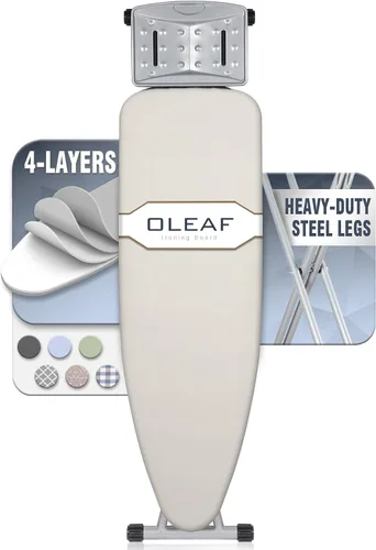 oleaf Tabla de planchar con cubierta y almohadilla gruesa de 43 x 13 pulgadas, altura ajustable, tamaño completo, plegable, tabla de planchar con