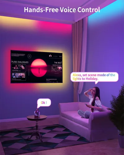 Miniatura 8 de Tira de luces LED RGB+IC, luz LED Bluetooth inteligente para dormitorio, tiras LED que cambian de color con 44 modos de escena (6.6 pies)