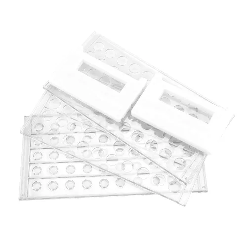 Miniatura 5 de Karter Scientific Gradilla para tubos de ensayo de plástico, 15/18 mm, 50 tubos, transparente, desmontable, poliestireno
