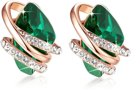 Leafael - Aretes de piedra de piedra de forma focal con cristales de Swarovski, chapados en oro rosa de 18 quilates, tono plateado, níquel plomo
