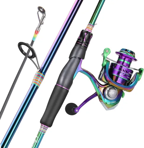 Miniatura 11 de Sougayilang Combo de caña de pescar giratoria, dos piezas de caña de pescar colorida Poratble de peso ligero con potente equipo de pesca para agua