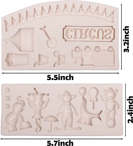 Miniatura 2 de Moldes de silicona para fondant de circo, 2 unidades, moldes de chocolate de elefante payaso, molde de cocina para hornear para decoración