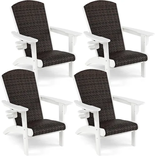 Tangkula Silla Adirondack de mimbre para patio, silla de descanso de polietileno de alta densidad con asiento y respaldo acolchados de ratán,