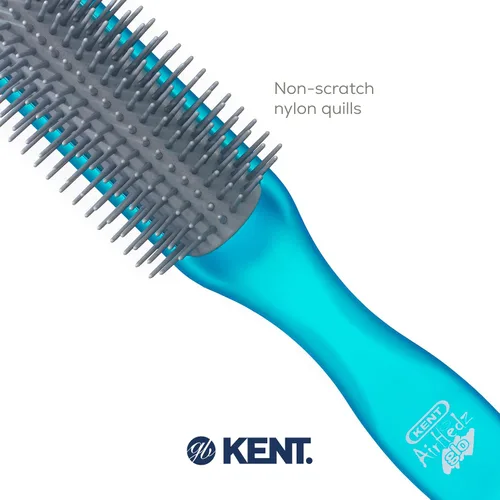Miniatura 5 de Kent AHGLO01 Airhedz Glo Blue Cepillo de pelo desenredante estrecho medio redondo – 9 filas iónico antiestático no rayado largo cerdas de nailon