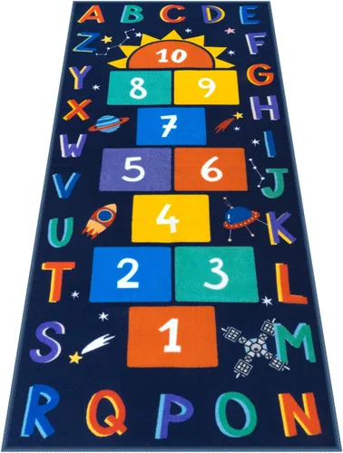 Miniatura 10 de STARUIA Alfombra de Rayuela Lavable para Niños para Sala de Juegos, Alfombras Educativas Coloridas para Aula con Números ABC, Alfombra
