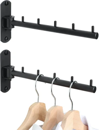 Miniatura 13 de Percheros para colgar ropa, perchereros de ropa montados en la pared, ganchos para colgar ropa, barras para ropa, ganchos resistentes, plegables