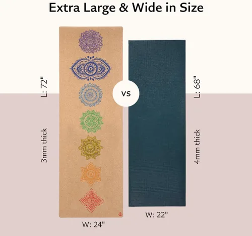 Miniatura 5 de Shakti Warrior Tapete de yoga de corcho, diseñado por artistas, tapete antideslizante ecológico de alta calidad, ideal para yoga regular y caliente