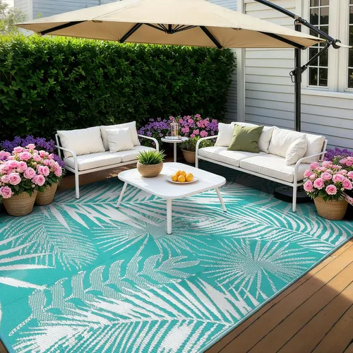 Miniatura 19 de Alfombras para Exteriores 9'x12' para Patios, Alfombra de Paja de Plástico Reversible para Exteriores en Claro, Alfombra de Exterior Grande para RV
