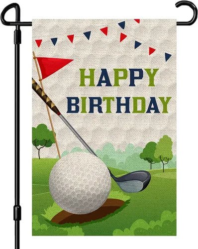 Bandera de jardín con temática de golf, letrero de fiesta de cumpleaños para niños y niñas, adultos, fiesta de cumpleaños deportiva, decoración de