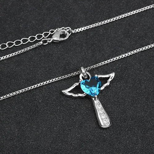 Miniatura 7 de Ckysee Angel Birthstone Necklaces Heart Cross Necklace for Girls Kids Women Cubic Zirconia Angel Wing Birthstone Heart Charm Pendant Necklace Gifts
