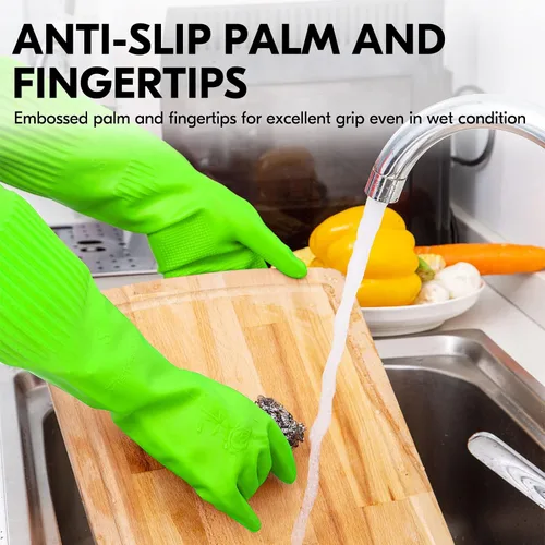 Miniatura 4 de Vgo - 1 par de guantes para lavar platos, guantes reutilizables para el hogar, guantes de cocina, manga larga, látex grueso, limpieza, lavado
