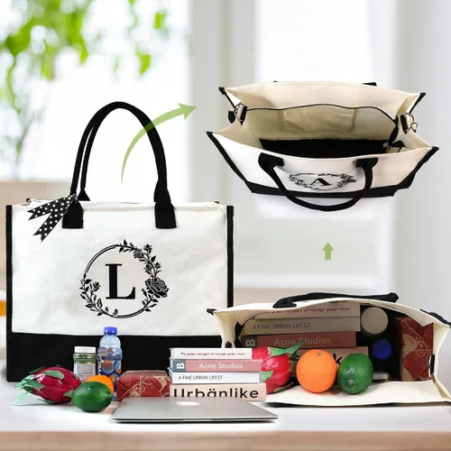 Miniatura 4 de BeeGreen Bolsa cruzada de lona con inicial con correa y cierre de cremallera, bolsas personalizadas para regalo de mujer