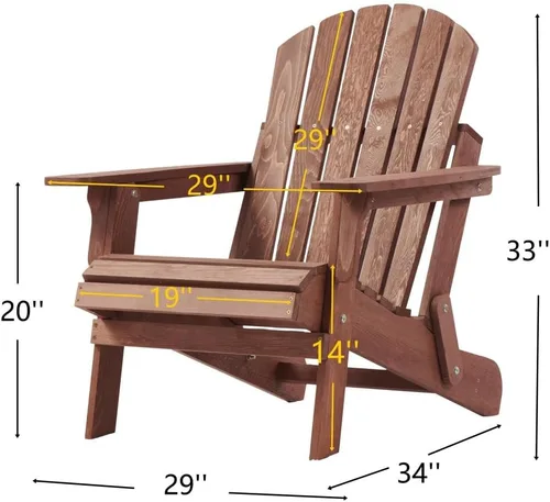 Miniatura 3 de Juego de 2 sillas Adirondack plegables de madera para exteriores con respaldo premontado en marrón claro, silla de patio de madera maciza