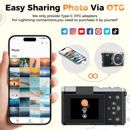 Miniatura 2 de MaxMango Cámara digital, cámara de vlogging de 64 MP y 2.4 pulgadas para principiantes, pantalla abatible de 180°, apunta y dispara, cámaras