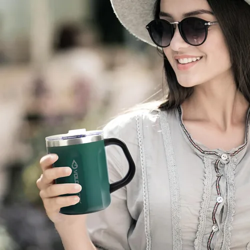 Miniatura 7 de Taza de café de 16 onzas con asa y tapa, taza de café sin BPA, mantiene el frío 6 horas y mantiene el calor 5 horas, gran taza de té para uso