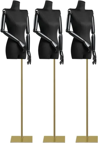 Miniatura 10 de Maniquí femenino con pasamanos de madera maciza, maniquí de torso con base cuadrada de 57 a 80 pulgadas de altura ajustable para coser, ropa, Plata
