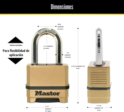 Miniatura 6 de Master Lock Cerradura de Combinación, Candado de Servicio Pesado Resistente a la Intemperie, Reiniciable para Uso en Exteriores, Acabado de Latón