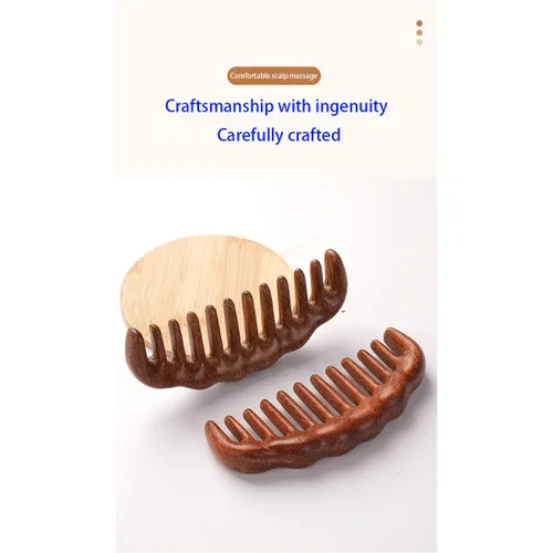 Miniatura 6 de Peine de madera para el cabello, peine rizador, peines de masaje de dientes anchos, marrón, 1 paquete (talla A1)