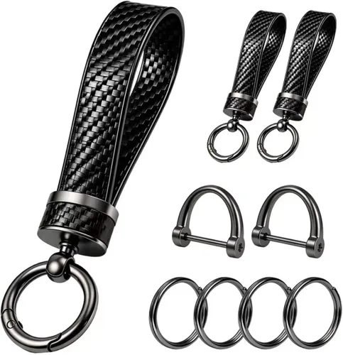 Turcee Kit de llavero de coche de fibra de carbono de 2 piezas, regalo para hombres y mujeres, resorte de liberación rápida con anillo en D,
