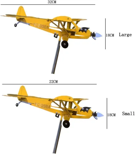 Miniatura 2 de Veleta de avión Piper J3 Cub hecha a mano para patio, avión, molino de viento de metal, escultura al aire libre, modelo de avión (grande)